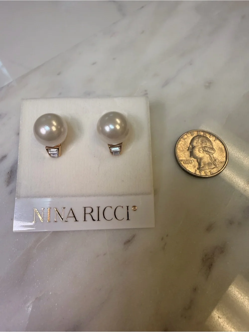 Nina Ricci Ivory Pearl Drop Earrings with Gold Accents